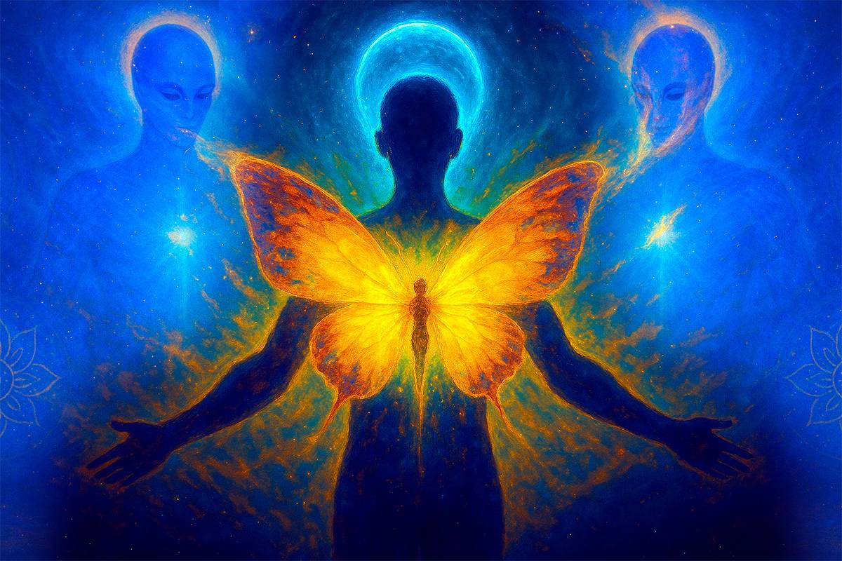 sanacion arcturiana camino a la luz y transformación Ilustración espiritual de sanación arcturiana, con luz, geometría sagrada y presencia elevada, representando el camino hacia la evolución espiritual.