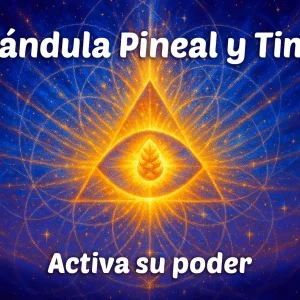 Representación abstracta de la glándula pineal emitiendo luces brillantes y patrones geométricos, evocando la energía del tercer ojo y su activación. Palabras clave: cómo activar la glándula pineal, glándula pineal, tercer ojo
