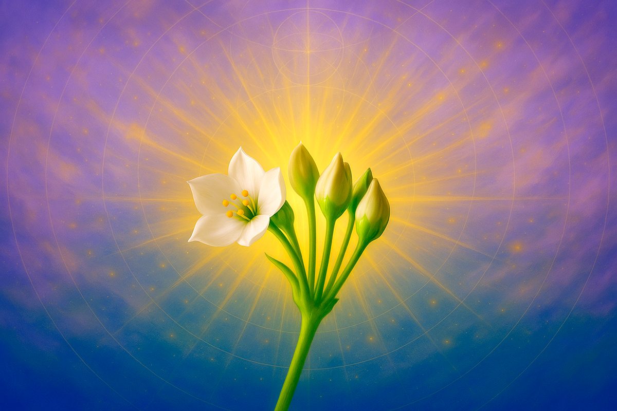 ano-semilla-resonante-crecimiento-florecimiento-espiritual-1 Representación abstracta del Año Semilla Resonante del calendario maya, con una planta floreciendo como símbolo de crecimiento interior, expansión espiritual y florecimiento energético