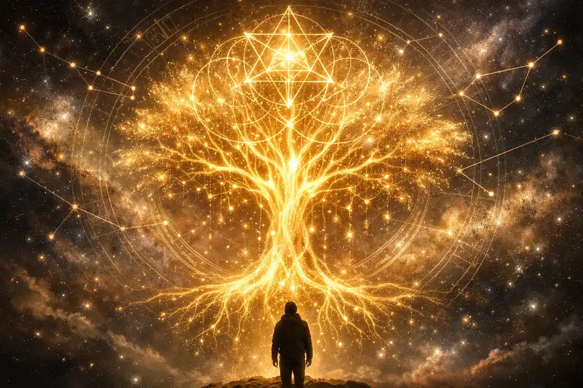 Tus dones también revelan el propósito de tu alma 2 Mapa astral luminoso con números y geometría sagrada representando astrología, numerología y autoconocimiento espiritual.