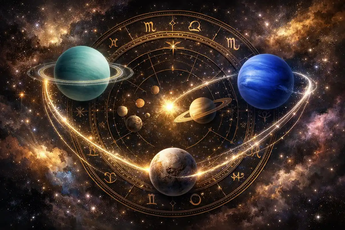 Los grandes movimientos astrológicos de julio de 2026 1 Representación de los ciclos astrológicos mayores con los planetas transpersonales Urano, Neptuno y Plutón